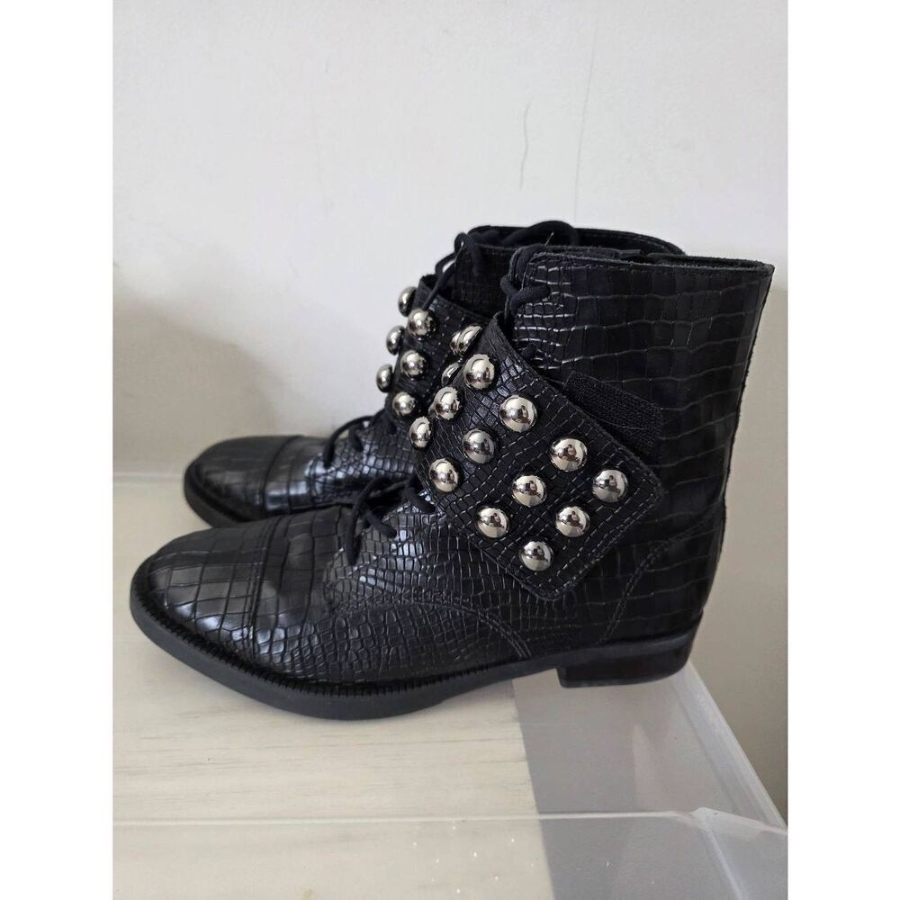 SCHUTZ Marieta Croc Embossed Leather Booties 7B